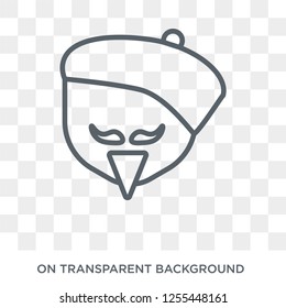 Man face with beret and goatee icon. Trendy flat vector Man face with beret and goatee icon on transparent background from People collection. High quality filled Man face with beret and goatee symbol