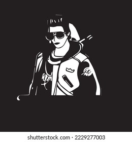 man face black and white illustration vector