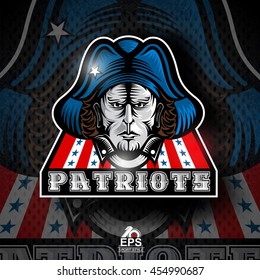 Man face with blue hat. Logo for any sport team patriote