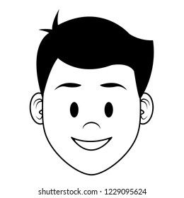 Man face cartoon in black and white