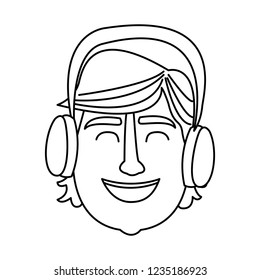 Man face cartoon in black and white in black and white