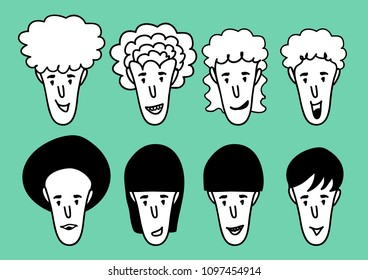 Man face cartoon icon vector illustration, Men Smiling, young men avatar line icon, hand drawn in Black and white people funny faces, Sketch Portrait outline, doodles