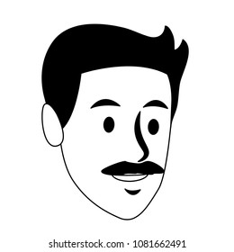 Man face cartoon on black and white colors