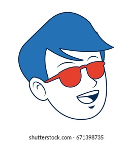 man face character smiling with blue hair and glasses