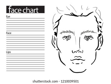 Man Face chart Makeup Artist Blank. Template. Vector illustration.