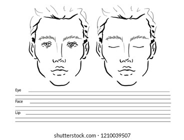 Man Face chart Makeup Artist Blank. Template. Vector illustration.