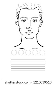 Man Face chart Makeup Artist Blank. Template. Vector illustration.