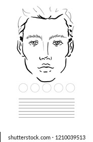 Man Face chart Makeup Artist Blank. Template. Vector illustration.