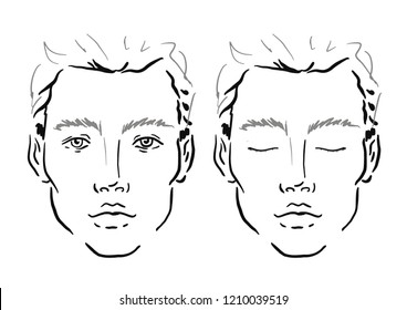 Man Face chart Makeup Artist Blank. Template. Vector illustration.