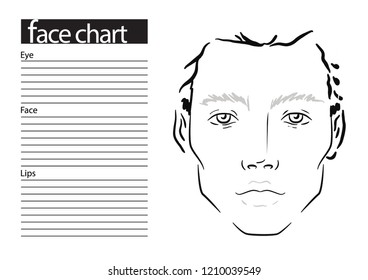 Man Face chart Makeup Artist Blank. Template. Vector illustration.