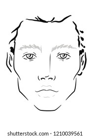 Man Face chart Makeup Artist Blank. Template. Vector illustration.