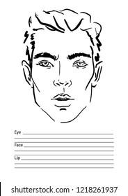 Man Face chart Makeup Artist Blank. Template. Vector illustration.