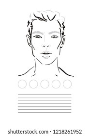 Man Face chart Makeup Artist Blank. Template. Vector illustration.
