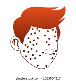 Man face with chickenpox on red and orange lines
