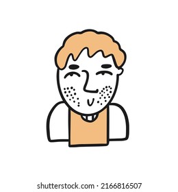 Man face colorful cartoon style. Hand drawn icon avatar. Vector illustration.