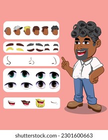 Man face constructor vector, male character creation heads avatar, hairstyle. Character for political campaign.