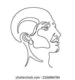 Cara de hombre. Dibujo continuo de la cabeza del hombre calvo. Ilustración artística de retratos. Vector de esbozo masculino negrita. Icono abstracto, perfil aislado. Carácter de línea continua negro. Logo del vector de dibujo