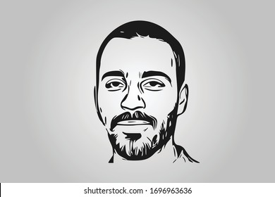 Man Face in Contour with Bristle with Black Skin and Stubble Short Hairstyle - Vector