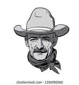 Man Face With Cowboy Hat. Western. Portrait. Digital Sketch Hand Drawing Vector. Illustration.