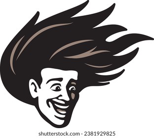 Man face with crazy hair and smile