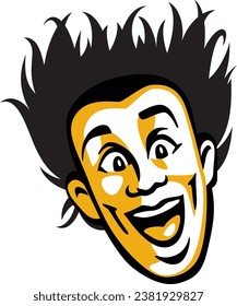 Man face with crazy hair and smile