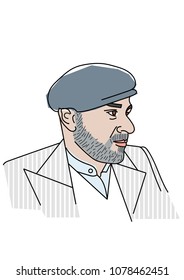 Man face and drawn vector illustration. Stylish original graphics portrait. Fashion, style, beauty. Graphic, sketch drawing.