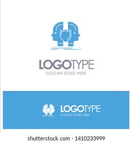 Man, Face, Dual, Identity, Shield Blue Solid Logo with place for tagline