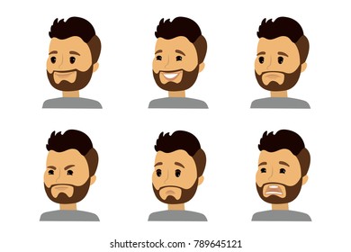 Man face emotion set,people character,guy avatars,isolated on white background,cartoon vector illustration