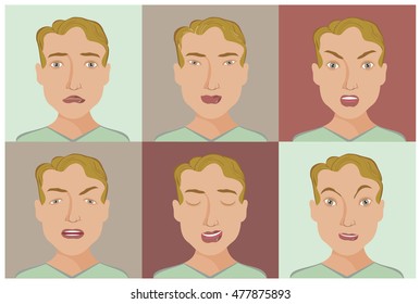 Man Face Emotions Vector isolated Set
