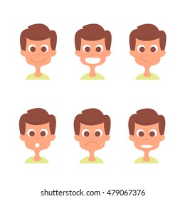 Man face with emotions vector set. Man emotion icons isolated on white. Man avatars collection
