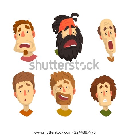 Man Face Expressing Astonished and Surprised Emotion Raising His Eyebrows Vector Set
