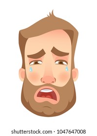 Man face expression. Human emotions. Set of cartoon vector illustrations. Cry