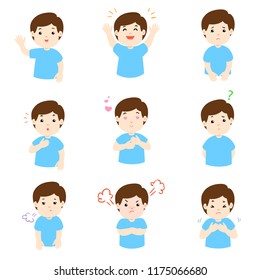 Man face expression, set of cartoon man vector illustration, facial expressions.