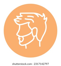 Man face with fashionable hairstyle and beard color line icon. Barbershop.