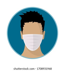 Man face with flu mask. Flat icon. Vector design