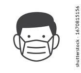 Man face with flu mask icon symbol, Concept for flu sickness and wearing medical mask to prevent the spread of virus germs, Isolated on white background, Outline design vector illustration