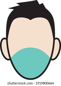 Cara humana con símbolo de icono de máscara antigripal, Concepto de enfermedad por gripe y uso de máscara médica para prevenir la propagación de gérmenes de virus, Aislada en fondo blanco, Ilustración vectorial
