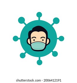 Cara humana con símbolo de vector de máscara de gripe