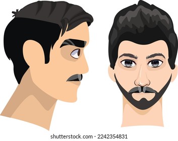 Man face front and side view illustration