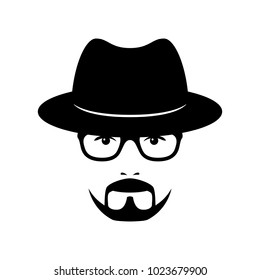 Man face with glasses, beard and hat. Photo props. Vector illustration