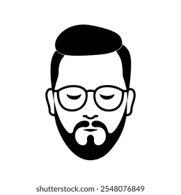 Cara del hombre con los vidrios y una barba está usando la Ilustración vectorial de los vidrios aislada en el fondo blanco
