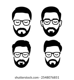 männliches Gesicht mit Brille und Bart trägt Brille, Vektorgrafik einzeln auf weißem Hintergrund