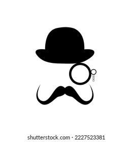 Man face with glasses, mustache, beard, hat. Collection of photo props. Retro party set. Vector illustration