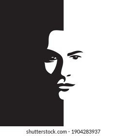 Man face. half in light half in dark - vector illustration