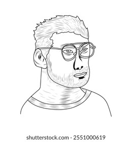 homem face desenhado à mão estêncil arte vetor ilustração design preto e branco 