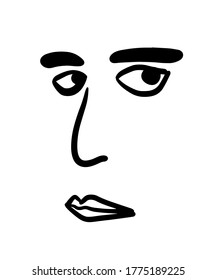 Man face hand drawn vector illustration simple in minimalism style lips eyes nose brows