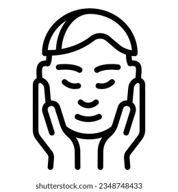 Man face in hands line icon. Smooth skin after shaving vector illustration isolated on white. Clean face after shaving outline style designed for and app. Eps 10.