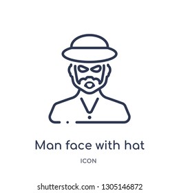 man face with hat icon from people outline collection. Thin line man face with hat icon isolated on white background.