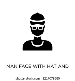 Man face with hat and sunglasses icon. Man face with hat and sunglasses symbol design from People collection. Simple element vector illustration on white background.