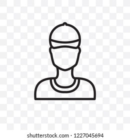 Man face with hat vector linear icon isolated on transparent background, Man face with hat transparency concept can be used for web and mobile